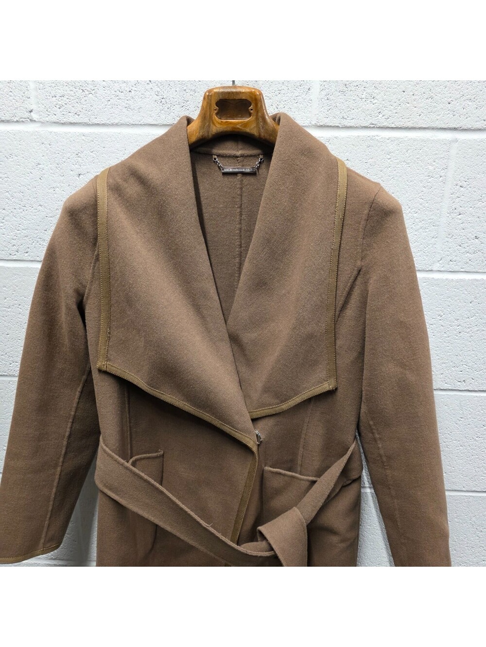 Diane Von Furstenberg Jenna Belted Reversible Wool Coat Beige Sand M - Picture 2 of 13
